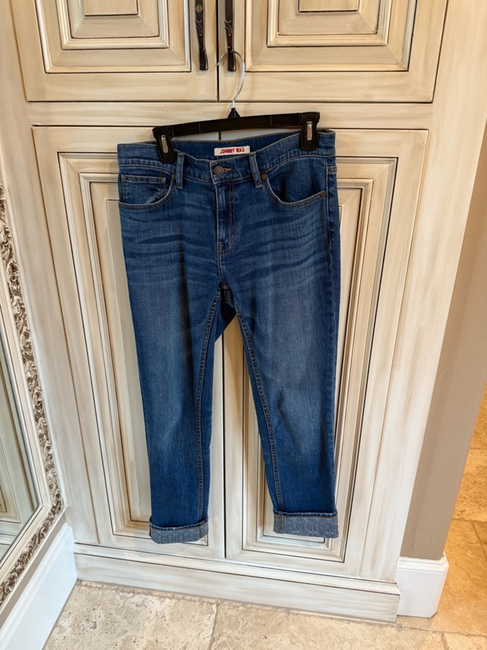 Johnny Was Blue Denim Jeans with Contrast Stitching